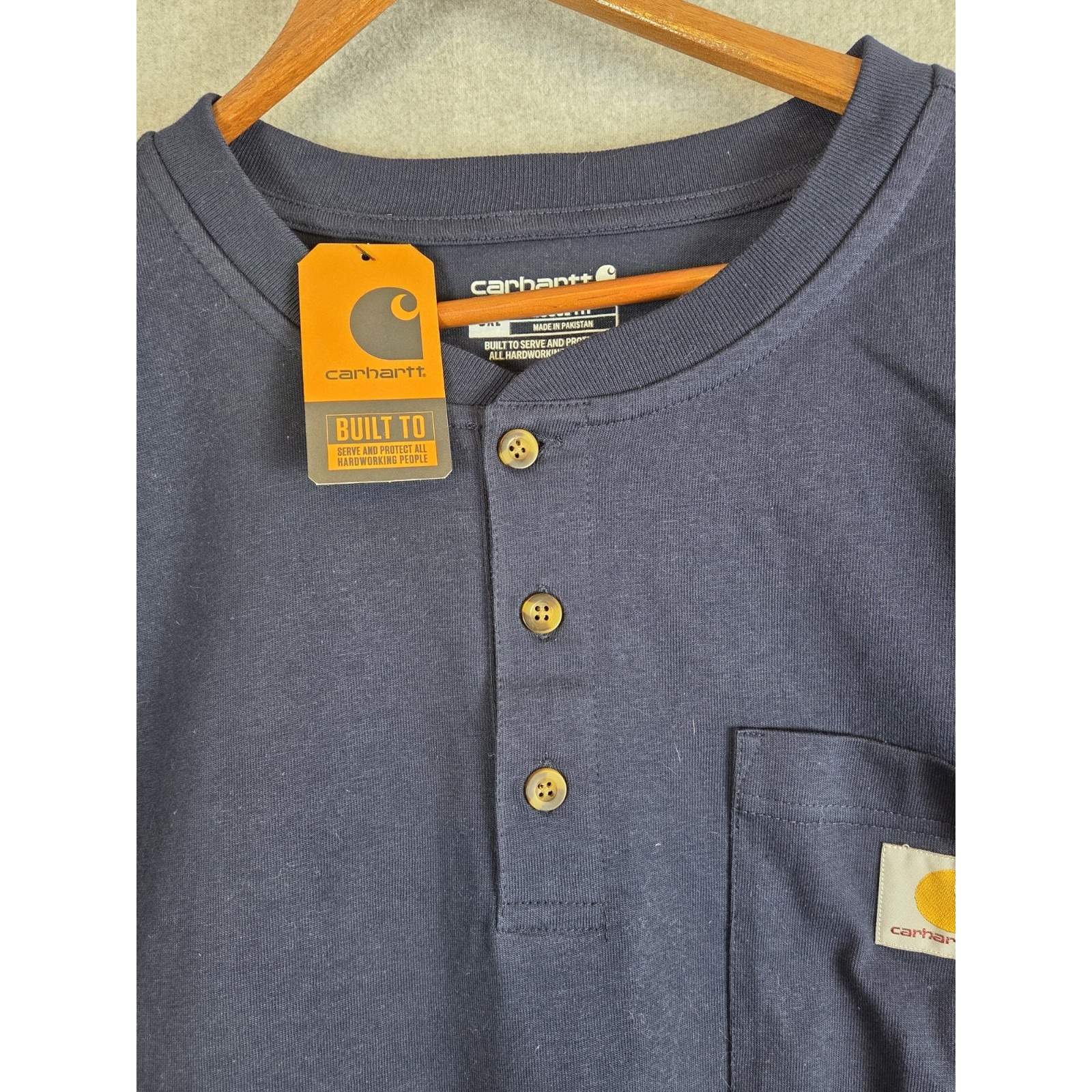 Carhartt Loose Fit Pocket Henley Mens 3xl Heavyweight Long Sleeve Blue Work New